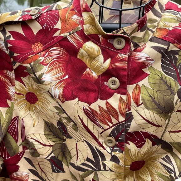 Women's Suzette Fall Floral Cotton Spandex Jacket Large Tan Burgundy Green - Picture 2 of 9